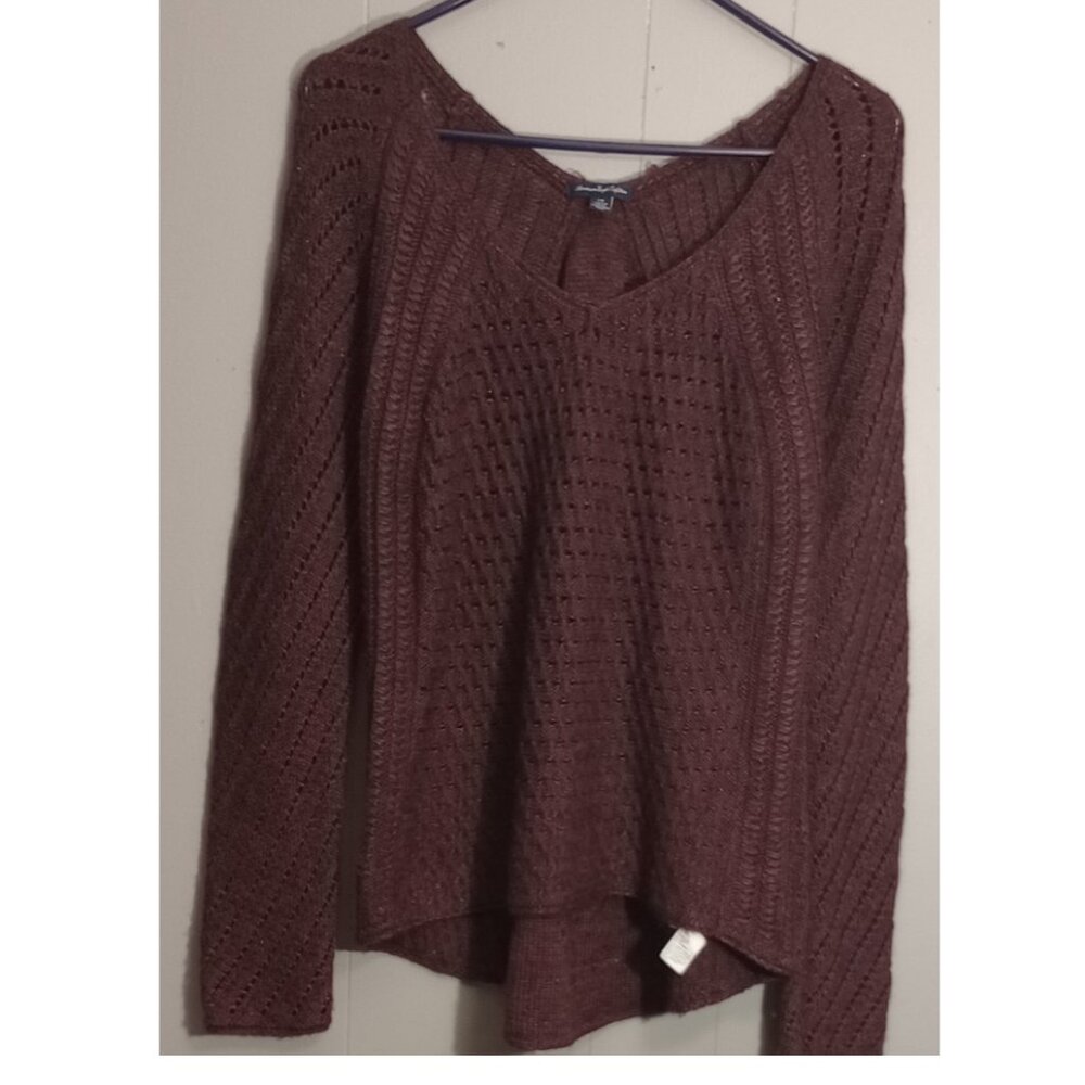 American Eagle Outfitters Sweater Women's Large Purple Metallic Knit Pullover